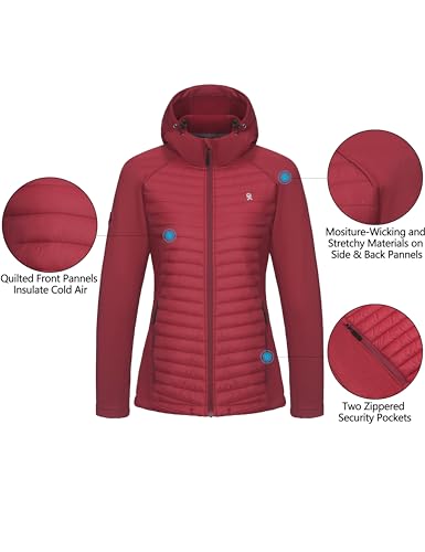 Little Donkey Andy Women's Hooded Thermal Running Hybrid Jacket Dark Red Size S