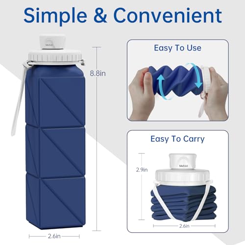 Collapsible Water Bottles,Leakproof Lid Reusable BPA-Free Silicone Foldable Travel Water Bottle,Portable Bottle 610ml for Travel,Cycling,Gym,Hiking,Biking,Camping,Sports -Lightweight,Wide Mouth