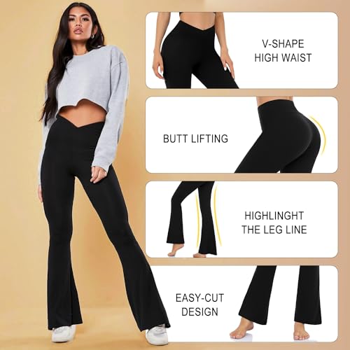 CTHH Women's Flare Yoga Pants-Crossover Flare Trousers for Women High Waisted Workout Soft Bootcut Leggings