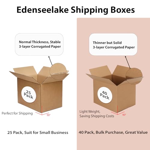 EdenseeLake 40 Pack 10x4x4 inches Shipping Boxes Corrugated Cardboard Boxes for Packing, Mailng, Moving, Brown