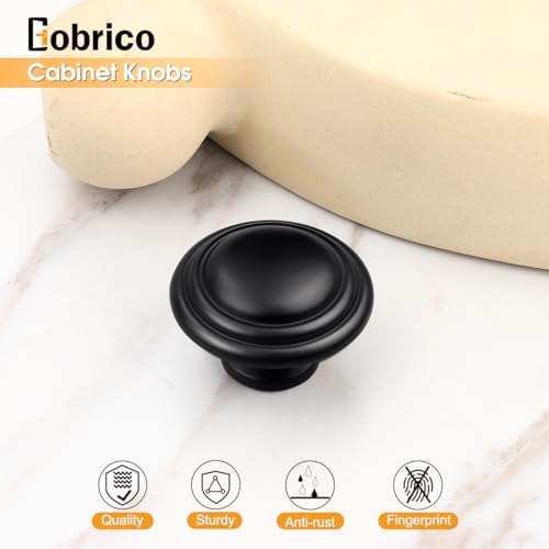 Gobrico 5 Pack 1-3/8" Black Bi-Fold Door Knobs Kitchen Cupboard Cabinet Door Pulls Handles Round Drawer Knobs