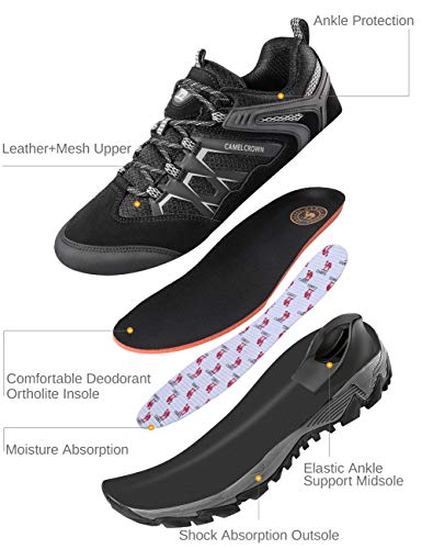 CAMEL CROWN Hiking Shoes Men Breathable Non-Slip Sneakers Lightweight Low Top for Outdoor Trailing Trekking Walking 12 Grey