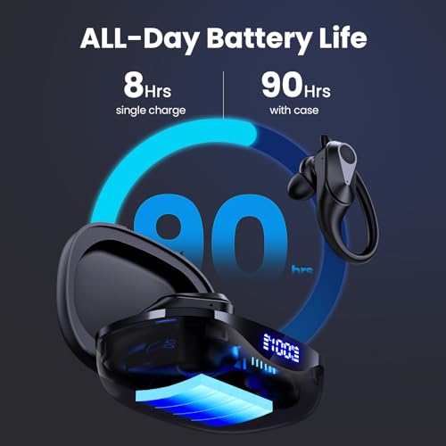 FOYCOY Wireless Earbuds Bluetooth Headphones 90Hrs Playtime Ear Buds IPX7 Waterproof Sports Earphones Wireless Charging Case Over-Ear Earhooks Headest