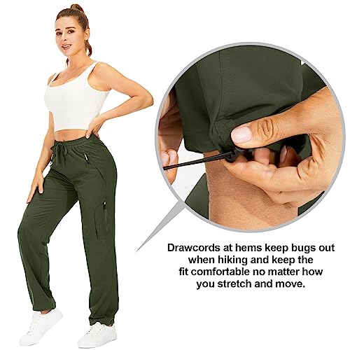 Women's Hiking Pants Quick Dry UPF 50 Travel Golf Pants lightweight Camping Work Cargo Pants Zipper Pockets,6608,Army,XS
