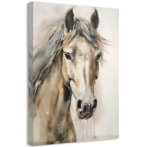 QIXIANG Horse Canvas Wall Art Abstract White Horse Painting Prints Animal Picture for Living Room Bedroom Home Decor Framed (12.00" x 18.00", Abstract)