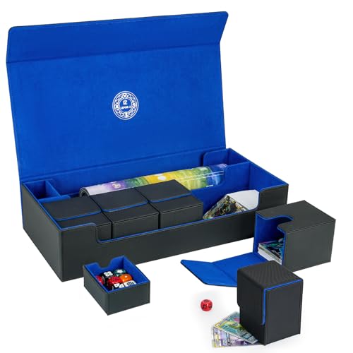 6 in1 Card Deck Box Set,X-Large Premium Trading Card Storage Case with 5 Small Box,Magnetic Game Deck Display Case Compatible with MTG/TCG/Yugioh/Magic/Commander(Black&Blue)