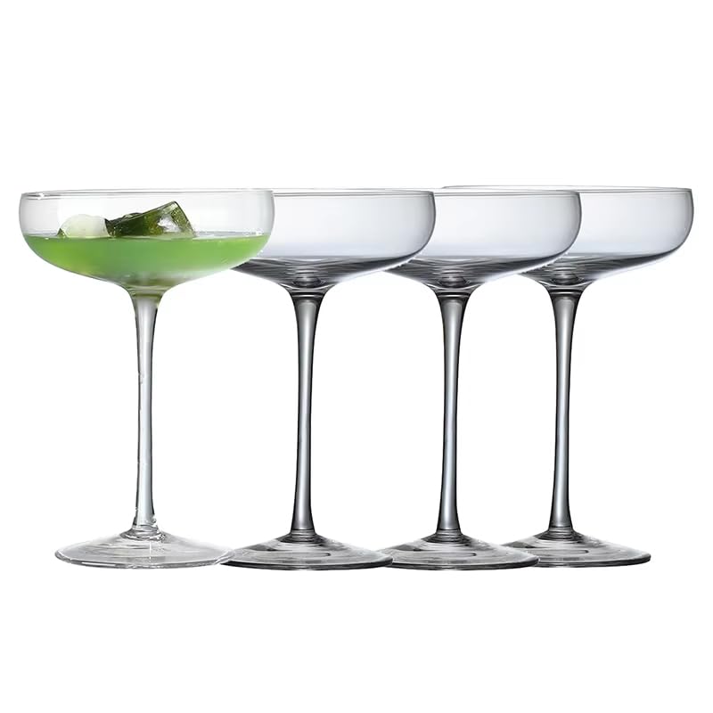 Cocktail Coupe Glasses, Set of 4, 6 Oz Crystal Clear Stemmed Glasses for Manhattan, Martini, 5.8 Inch Height