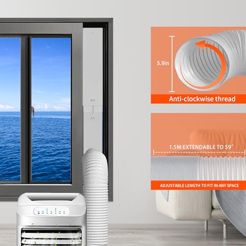 DSHFKLX Portable Air Conditioner Window Vent Kit with 5.1” Diameter Hose for Exhaust Hose Adapter for Adjustable Universal AC Panel Seal Plates for Sliding Window (Dia 5.1 Inchs)