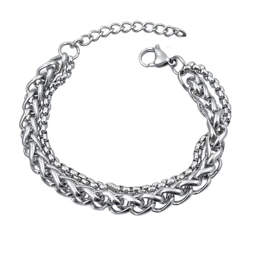 SMGFUNE Mens Bracelet, Keel Chain and Square Pearl Chain Double Layer Bracelets 6mm/3mm Cuban Bracelets for Men 7 Inches Mens Bracelet Chain Men Jewelry Men Gifts