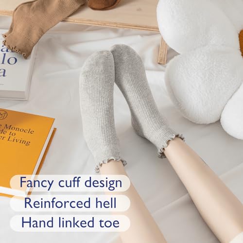 Hstyle Ruffle Socks Women, Ruffle Turn-Cuff Casual Cute Girl Ruffle Socks Breathable Cool Ruffle Ankle Socks 6 Pairs of Black