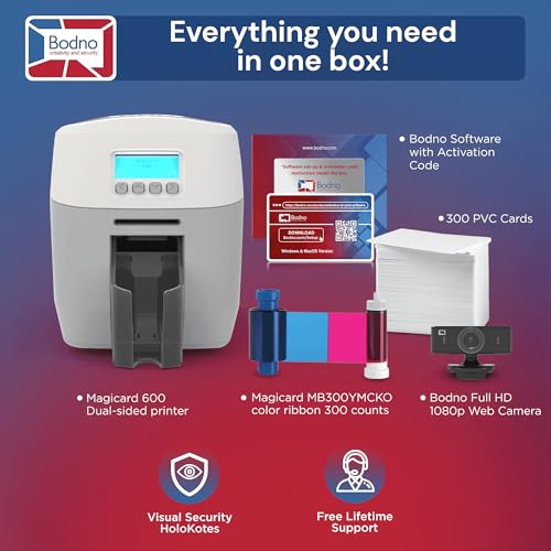 Bodno Magicard 600 Dual Sided ID Card Printer & Complete Supplies Package ID Software - Bronze Edition
