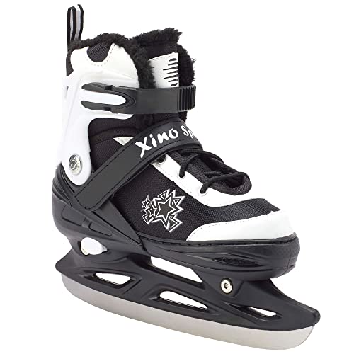 Xino Sports Adjustable Ice Skates - Faux Fur Padding, Reinforced Ankle Support, Fun Ice Skates for Beginners and Kids, Great for Indoor and Outdoor Skating (Black, Small Junior 13-3)