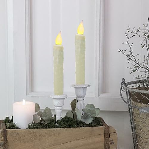 CVHOMEDECO. Real Wax Hand Dipped Battery Operated LED Timer Taper Candles Country Primitive Flameless Lights Décor, 6-3/4 Inch, Brown, 3 PCS in a Package
