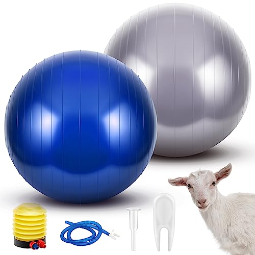 Sotiff 2 Pcs Herding Goat Ball Large PVC Exercise Training Ball with Inflator Pump for Dogs, Goats, Horses Outdoor Entertainment(17.7 Inch,Blue, Grey)