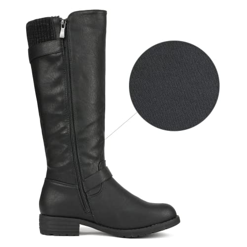 DREAM PAIRS Women's Knee High Boots Comfortable Riding Boots Side Zipper Fall Boots with Buckle,Size 10.5,Brown,DEER