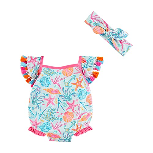 Mud Pie Girls Swimsuit & Headband Set, Multi-Floral, 3T