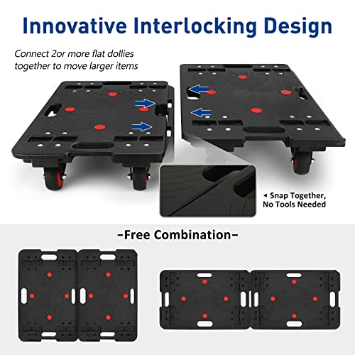 Nellyke Furniture Dolly, Large Moving Dolly, 24in-16in Furniture Movers with Wheels of 800Lbs Capacity, Flat Connectable and Portable Dollies for Heavy Appliance, Black