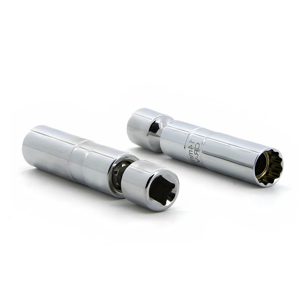 A ABIGAIL 14mm and 16mm Thin Wall Swivel Magnetic Spark Plug Socket 3/8 Inch Drive 12-Point Spark Plug Socket Removal Tool Compatible with Motorcycle, Car, SUV, BMW,Nissan, Mini, Mercedes