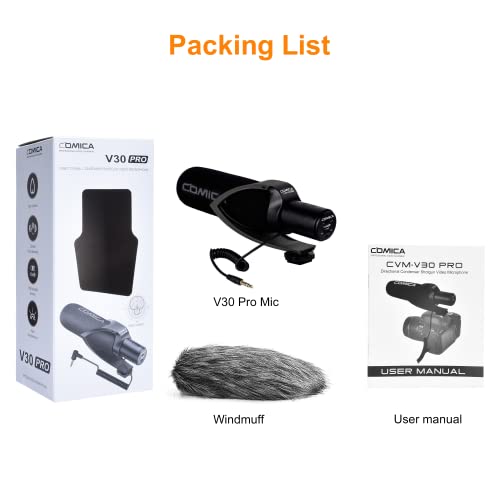 comica CVM-V30 Pro Camera Directional Condenser Microphone Shotgun Video Supercardioid Microphone for Canon Nikon Sony Panasonic DSLR Camera with 3.5 mm Jack (Black)