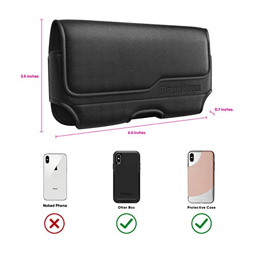 Mobile Vogue by Reiko Premium Eco-Friendly Leather Phone Pouch Belt Clip Holster Compatible with iPhone/Galaxy/Stylo/Android Phone with Protective Case on (Black-MV115, 5.8 x 3.2 x 0.7 in)