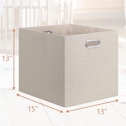 Posprica 13x15x13in Collapsible Storage Bins, Fabric Foldable Cube Storage Boxes, Decorative Storage Baskets Organizer for IKEA Kallax, Shelves, Closet, Clothes, Toy, Set of 4-Beige