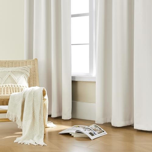 SHINELAND Blackout Curtains 120 Inches Long for Living Room Large Window,Clip Rings Hooks Black Out Curtains 120 Inch Length for Bedroom 2 Panels Set,Cream Beige Thermal Curtains for Summer Heat,10FT