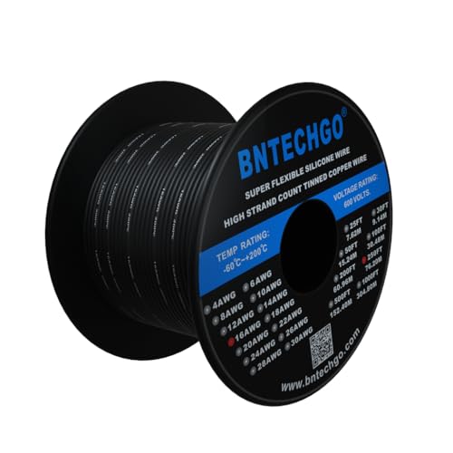 BNTECHGO 16 Gauge Silicone wire spool 250 ft Black Flexible 16 AWG Stranded Tinned Copper Wire