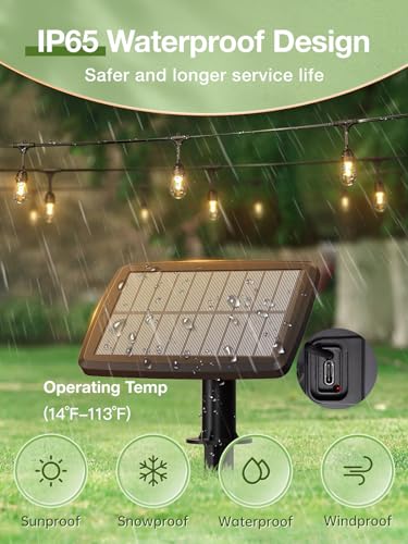 addlon 54FT(48+6) Solar String Lights Outdoor Waterproof with USB Port & Remote Control Dimmable Solar Patio Lights IP65 Solar Powered Edison LED Bulbs for Outside Bistro Camping