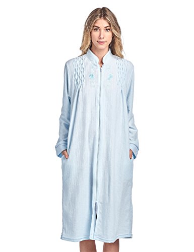 Casual Nights Women's Zipper Front Jacquard Terry Fleece Robe Duster - Blue - Small