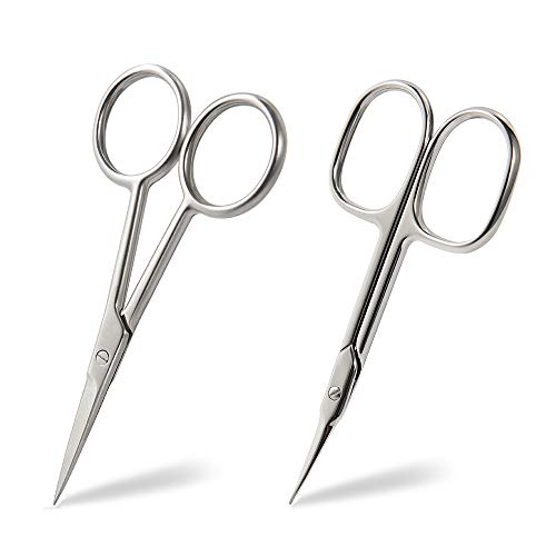 BEZOX Small Scissors 2 PCS Set - Nail Cuticle Scissors/Manicure Scissors Kit - Straight and Curved Blade Beauty Scissor for Beard/Mustache, Nose Hair, Ear Hair, Eyelashes and Eyebrow Trimming