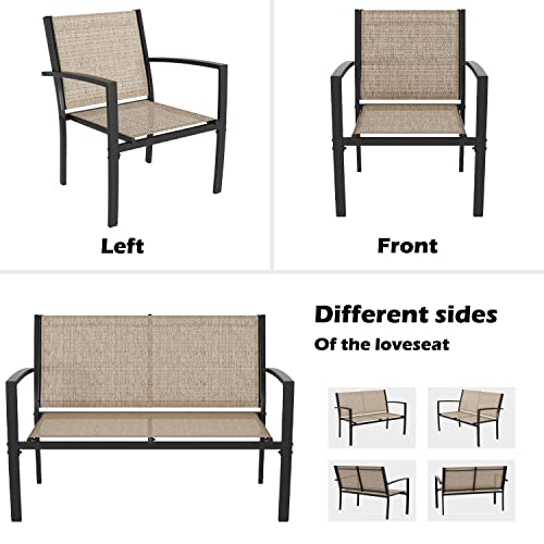 Greesum 4 Pieces Patio Furniture Set, Outdoor Conversation Sets for Patio, Lawn, Garden, Poolside with A Glass Coffee Table, Beige