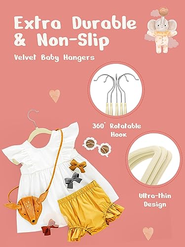 HOUSE DAY Velvet Baby Hangers 50 Pack, Premium Children's Hangers for Baby, Infant & Toddler Clothes, Durable Non Slip Baby Felt Hangers Beige, 11 Inch Baby Hangers for Closet, Ideal for Everyday Use
