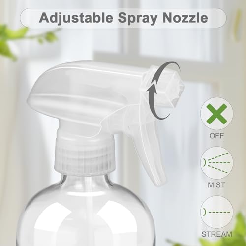 Worldgsb 2 Pack Glass Spray Bottles with Silicone Sleeve, 16 oz Empty Refillable Containers with Adjustable Spray Nozzles, Spray Bottles for Hair, Cleaning Solutions and Plants Black