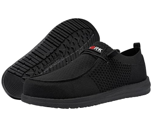 LARNMERN Steel Toe Loafers Women Slip On Work Safety Shoes Lightweight Comfortable Walking Sneakers Casual(7.5 Women, Black Pink)