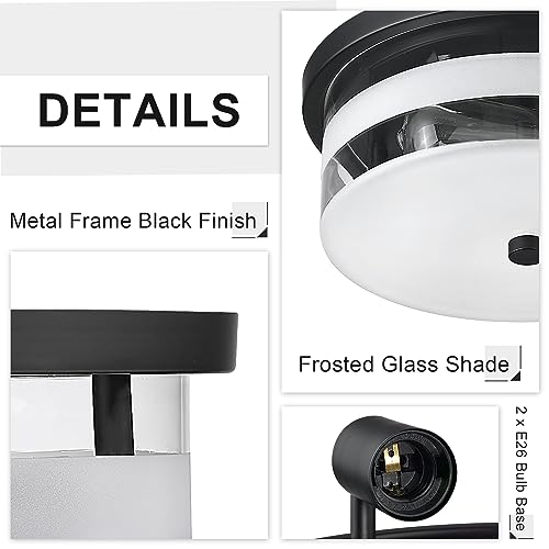 Flush Mount Ceiling Light with Clear Glass Shade, 2-Light Indoor Outdoor Farmhouse Lighting Flush Mount Lights for Kitchen Bedroom Porch Living Dining Room