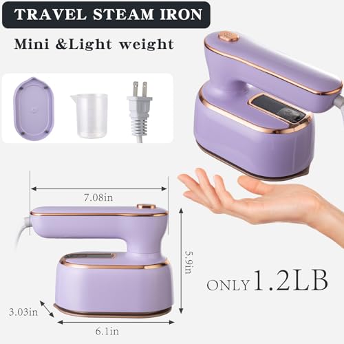 Steamer Iron For Clothes Travel Mini: Handheld Size Portable Fabric Clothing Steamers Small Hand Garment Electric Steam Ironing Machine For Clothes Travel College Dorm Home Essentials-Purple
