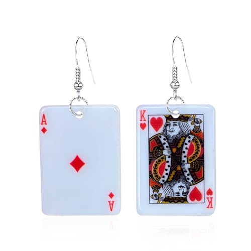 GBAHFY Acrylic Playing Card Earrings Poker Drop Earrings Charms Fashion Leisure Casino Games Style Hip Hop Jewellery Earring for Women Party (Block A Red Heart K)