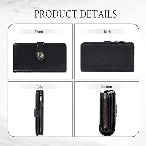 Travelambo Women's Wallet RFID Blocking Wristlet Clutch Large Capacity Credit Card Holder Leather Purse Wallets with Removable Wrist Strap