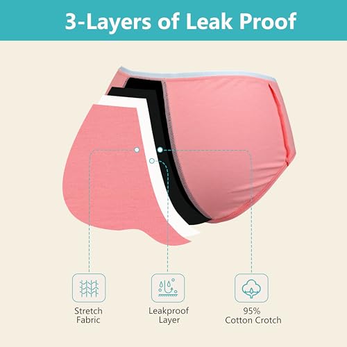 Geronmine Teen Girls Period Underwear Menstrual Leakproof Panties for First Period Starter Panty Kids Cotton Protective Brief (US, Age, 10-12 Years, Color-A)
