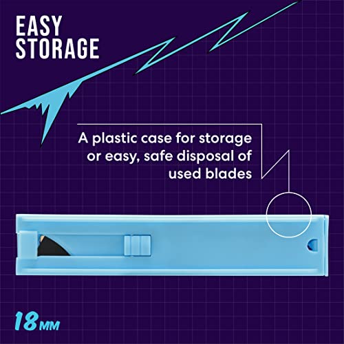 Zoid 18mm Snap Knife Black Blade Refill 5 Pack, Sharp Carbon Steel Snap Blades for at Home and Project Cutting, Blades for Box Cutter, Utility Knife Blades, Storage Case Included