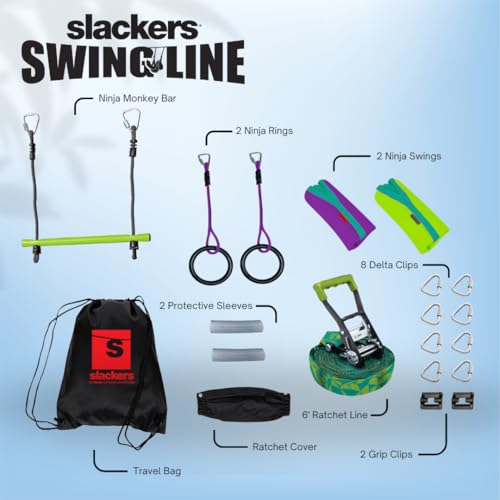 slackers Deluxe Swing Line - Turn Healthy Trees Into The Perfect Backyard Swing Set - slackers Tree Swing Line Kit - Great Tree Swing Addition to Any Yard - Recommended for Ages 3+