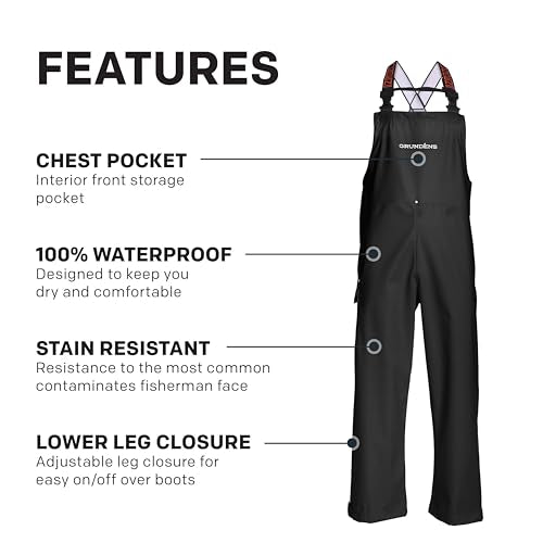 Grundens Men’s Neptune Commercial Fishing Bib Pants | Waterproof, Adjustable, Black, X-Small