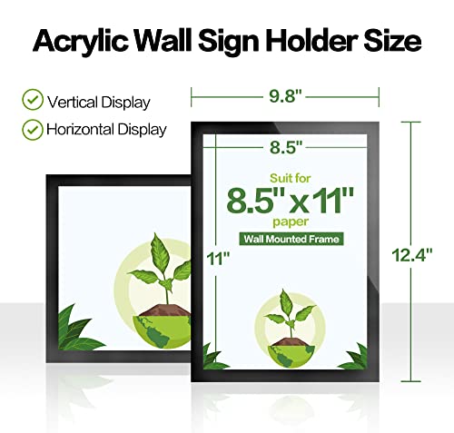 VAIIGO 8.5" x 11" Acrylic Sign Holder Wall Mount, Self-Adhesive Magnetic Display Frame with Nano Tape and Strong Magnetic Border for Wall, Door, Glass, Home, Store, Office (Black, 3Pack)