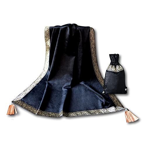 ARTABLE Tarot Cards Table Cloth Altar Tablecloth Velvet Square Divination Wicca Tapestry Small Tablecloth with Tarot Pouch 25.6 x 25.6 Inch (Black)