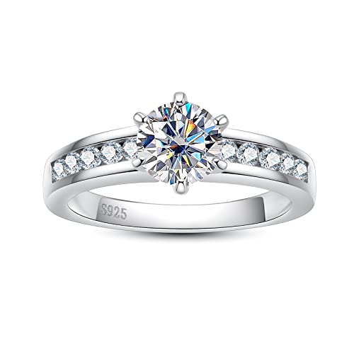 Moissanite Engagement Rings 1.27cttw D Color VVS1 Clarity Round Brilliant Cut Channel Set Lab Created Diamond S925 Sterling Silver 6 Prong Solitaire Promise Wedding Rings Christmas Gift for Women with Certificate(5)
