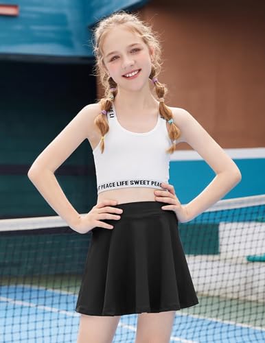 Zaclotre Skorts Skirts for Girls Elastic High Waisted Tennis Skirt with 2 Pockets Athletic Golf Workout Sports Shorts Light Pink