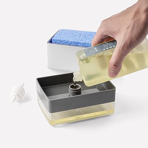 Countertop Liquid Dish Soap Dispenser with Sponge Holder + 2 x Refill Liquid Dish Soap Bundle