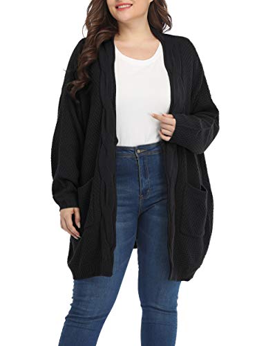 Classic Plus Size Sweaters for Women Oversized Long Cardigans (Black, 1X)