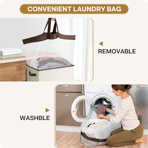 SOLEDI Slim Laundry Hamper with Lid, Narrow Laundry Basket with Removable Bags, Dirty Clothes Hamper with handle, Small Hamper perfect for Laundry room, Bathroom, Bedroom, Small spaces. 70L Black