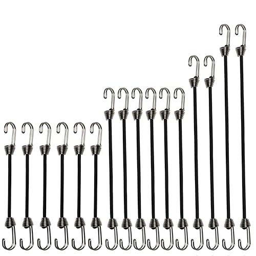 YELIER Mini Bungee Cords with Hooks. Versatile Outdoor Bungee Cord Set. Includes, 2inch, 4inch, 6inch, and 8inch, Totaling 16 Bungee Cords. (16pcs, Black, Four Sizes)